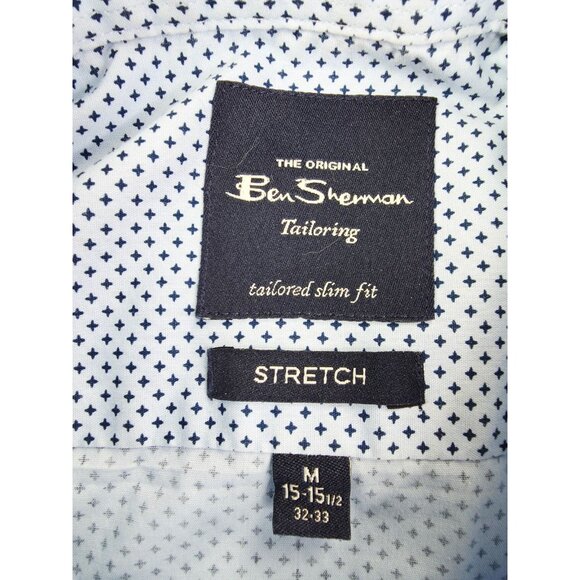 Ben Sherman Tailored Slim Fit Stretch Medium 5-15.5 32/33 Blue X Pattern Shirt - Picture 4 of 9